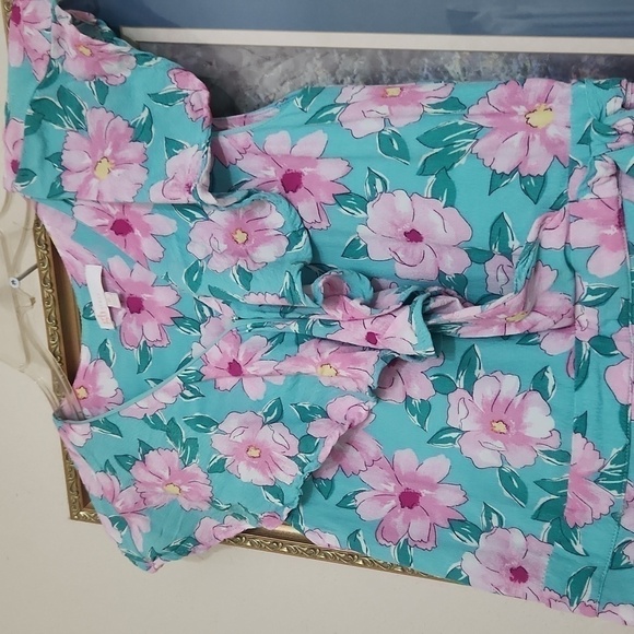 Girls Floral Ruffle Dress in Blue and Pink Garden Party Vacation Summer Spring - Picture 2 of 10